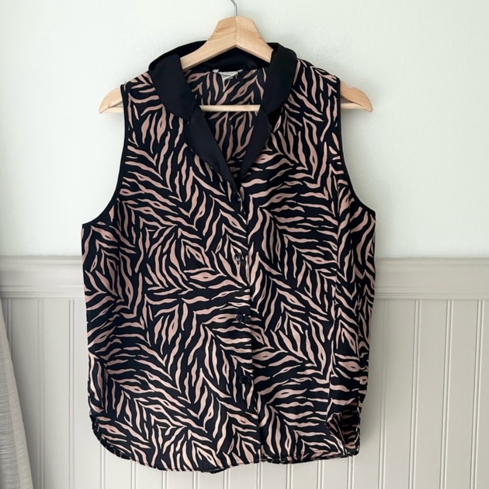 Vintage Kathryn Size Large Zebra Print Sleeveless Button Down Shirt